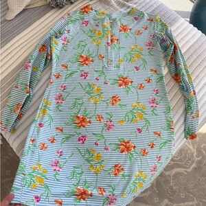 IBKUL Blue Striped Floral Top